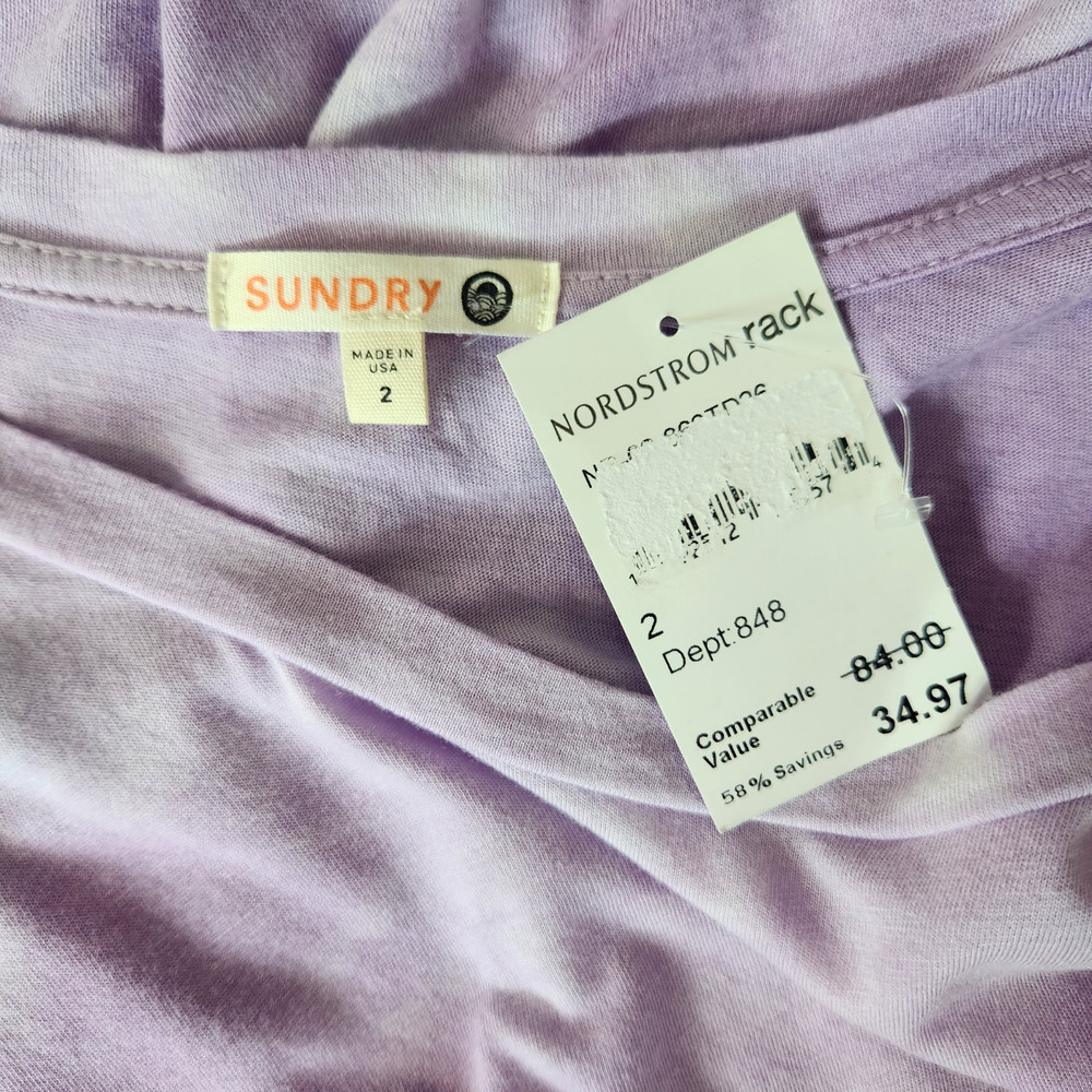 Sundry Lilac Purple White Tye-Dye Long Sleeve Round Neckline Shirt Size‎ 2 NWT - Picture 11 of 13